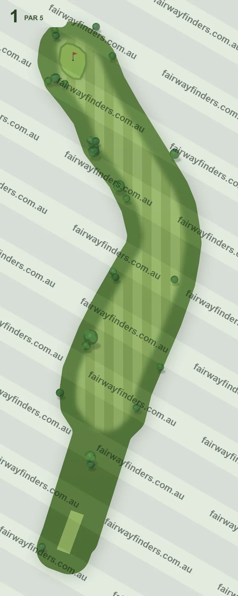 Hole 1 map — par 5, 379 m