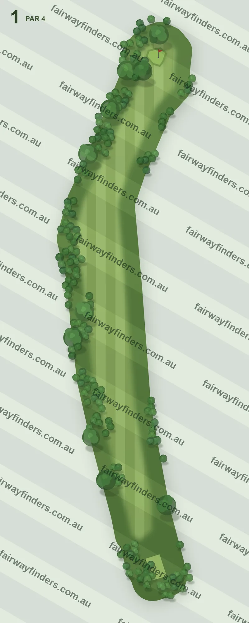 Hole 1 map — par 4, 385 m