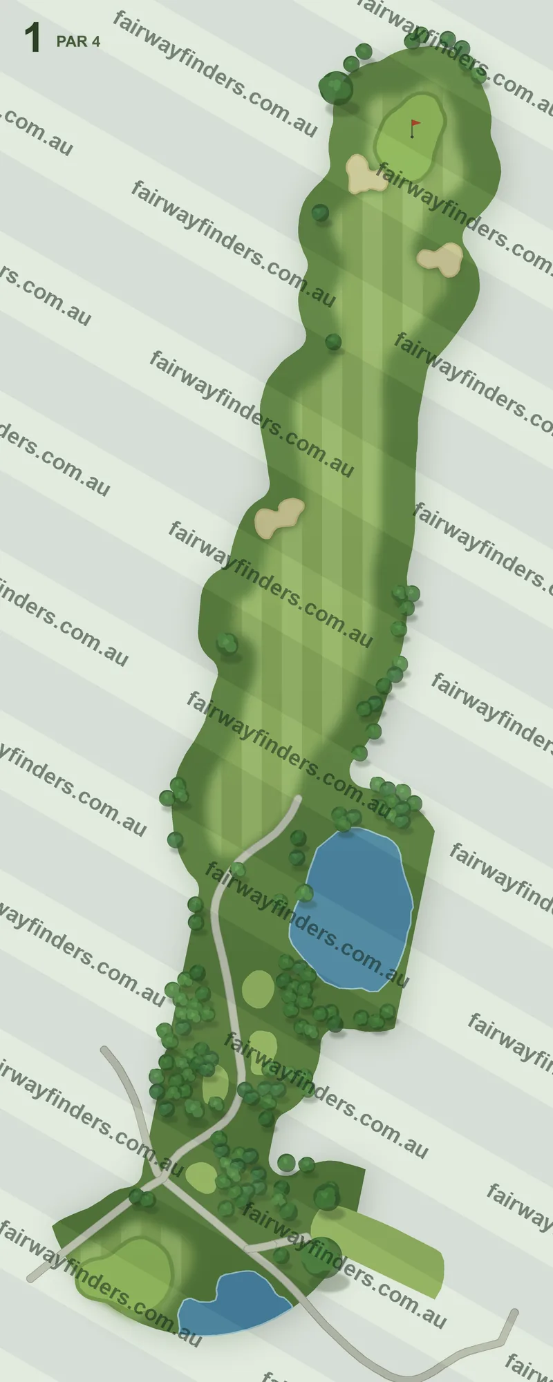 Hole 1 map — par 4, 370 m