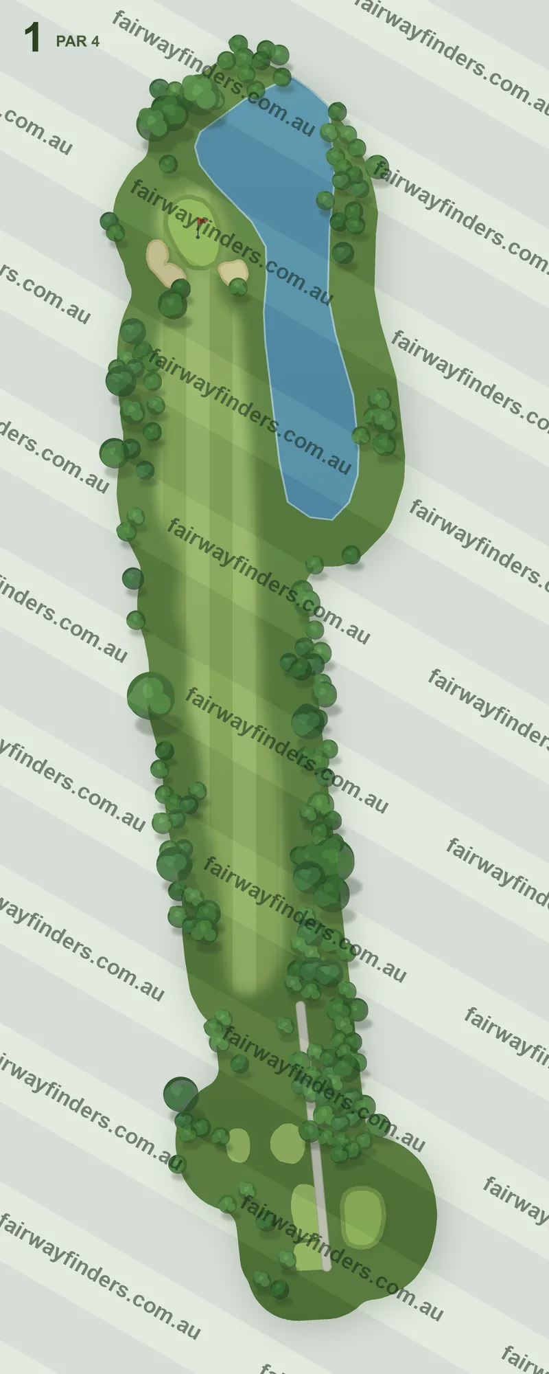Hole 1 map — par 4, 309 m