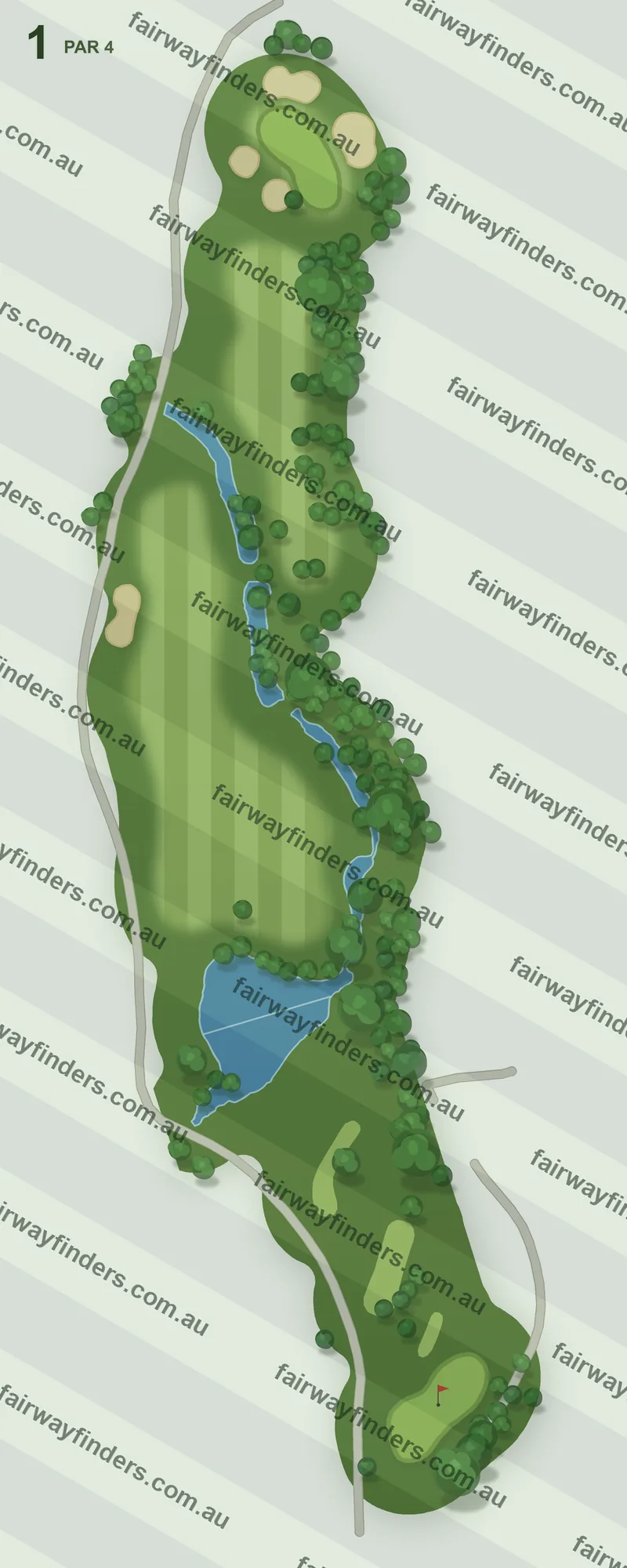 Hole 1 map — par 4, 372 m