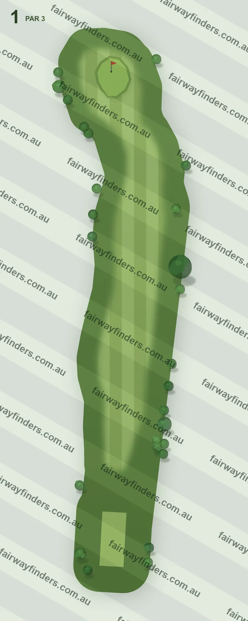 Hole 1 map — par 4, 201 m