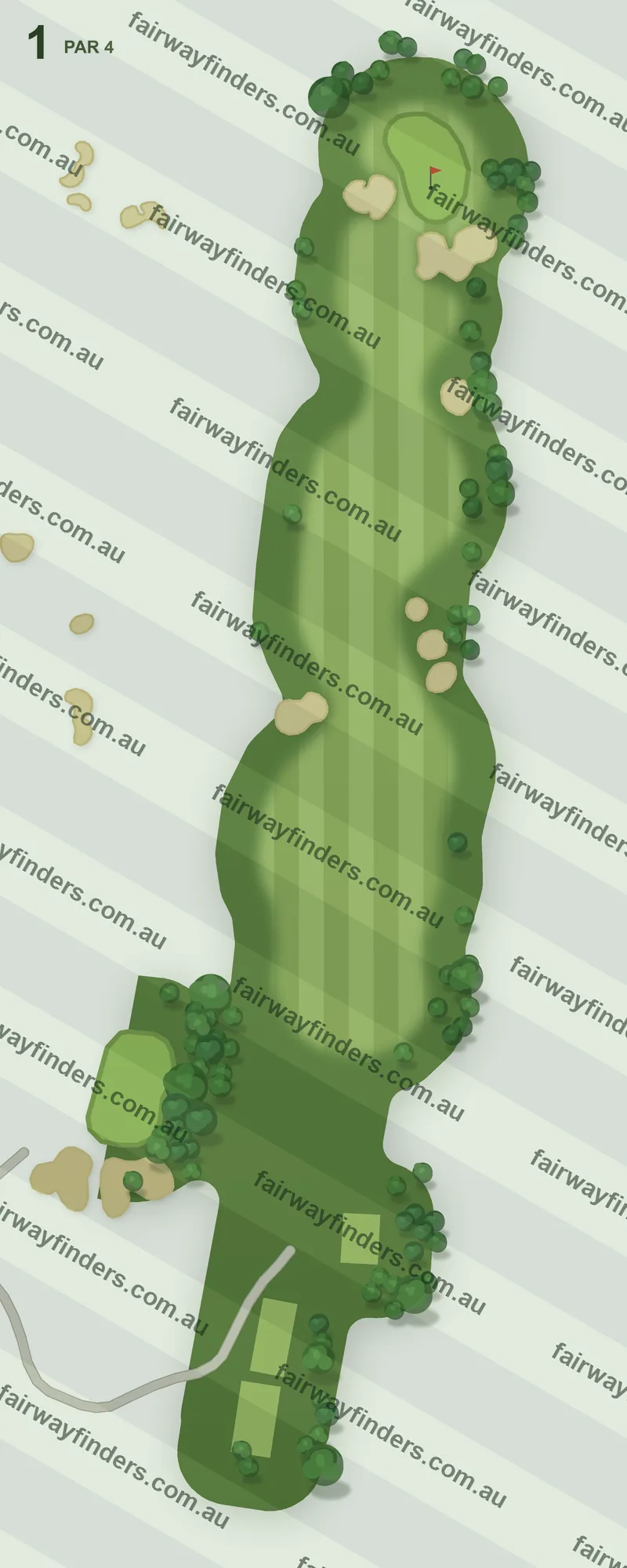 Hole 1 map — par 4, 351 m