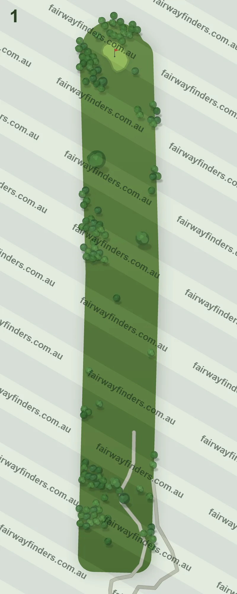 Hole 1 map — par 4, 382 m