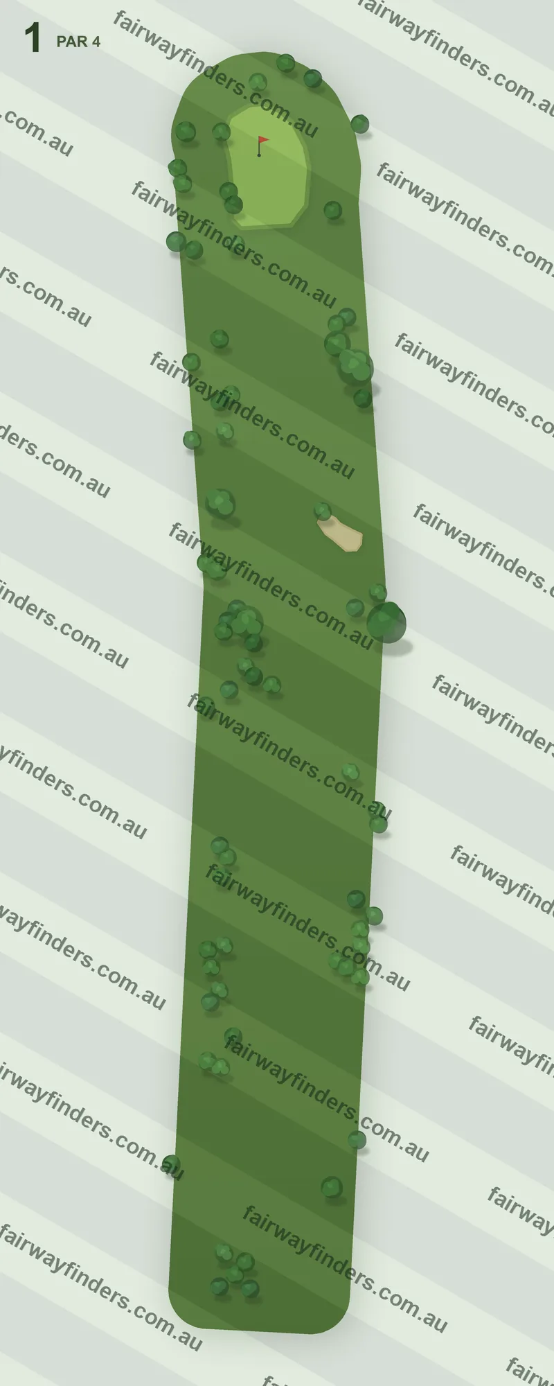 Hole 1 map — par 4, 293 m