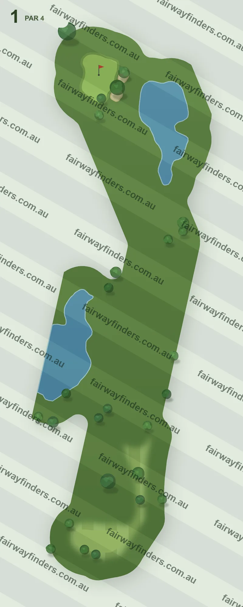 Hole 1 map — par 4, 290 m