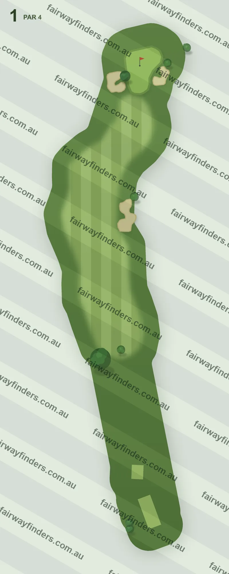 Hole 1 map — par 4, 318 m