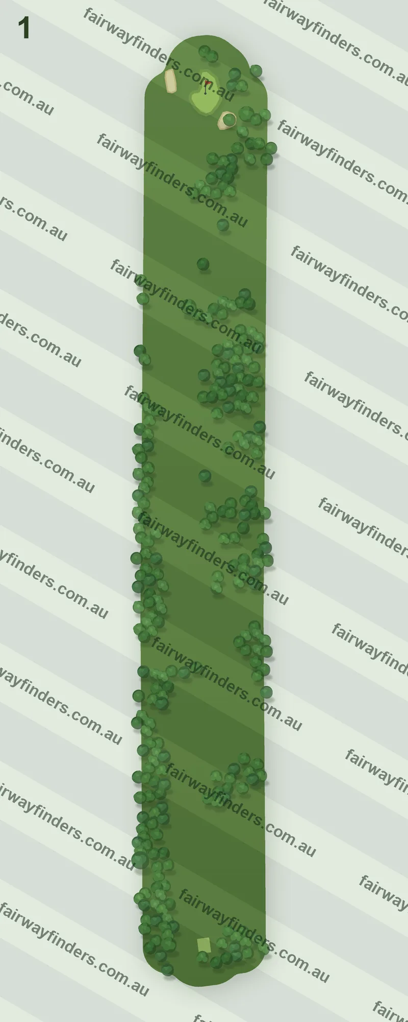 Hole 1 map — par 4, 386 m