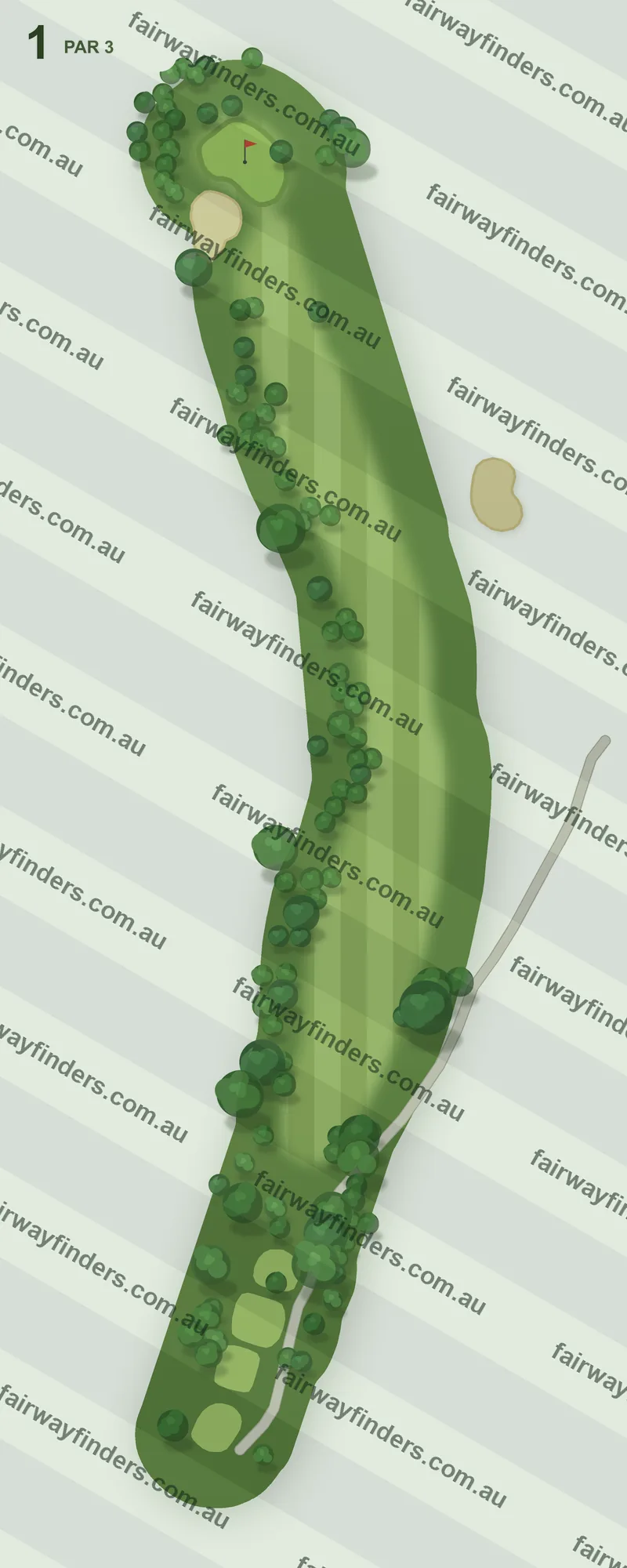 Hole 1 map — par 3, 348 m