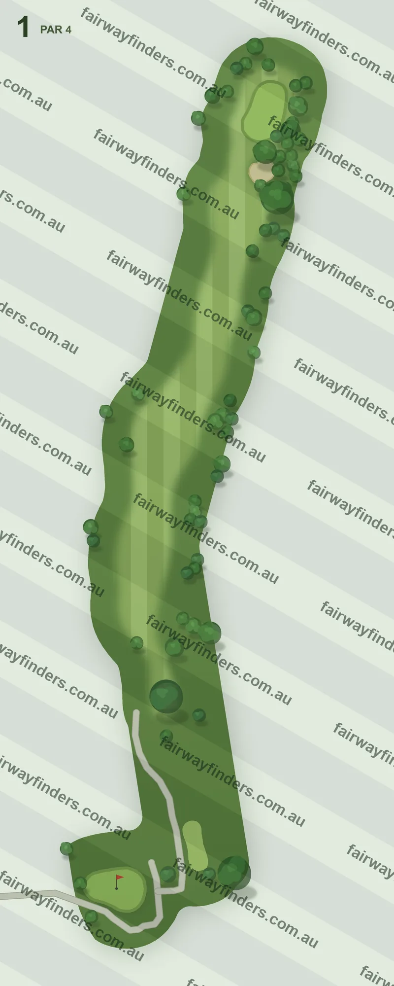 Hole 1 map — par 4, 332 m