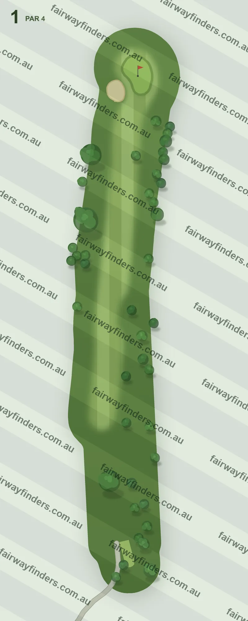 Hole 1 map — par 4, 388 m