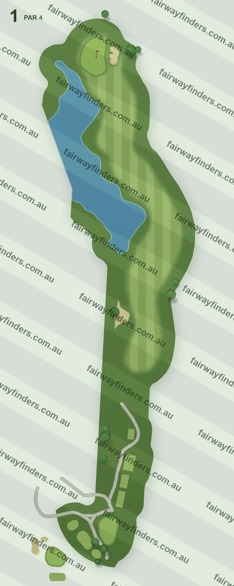 Hole 1 map — par 4, 363 m