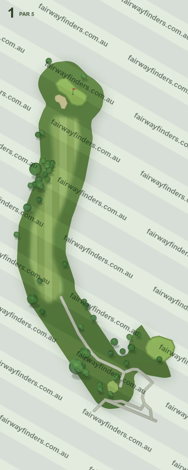 Hole 1 map — par 3, 365 m