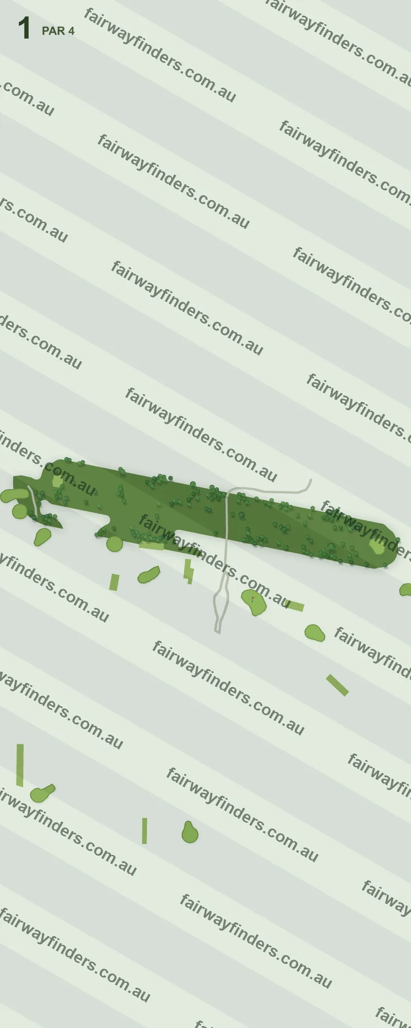 Hole 1 map — par 4, 398 m